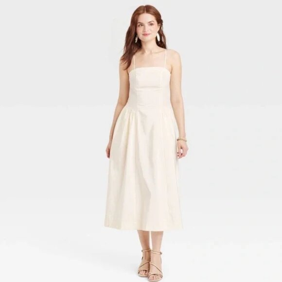 A New Day Plus Size Dropped Waist Midi A-Line Dress in Cream Women's Size 26 - Picture 1 of 16